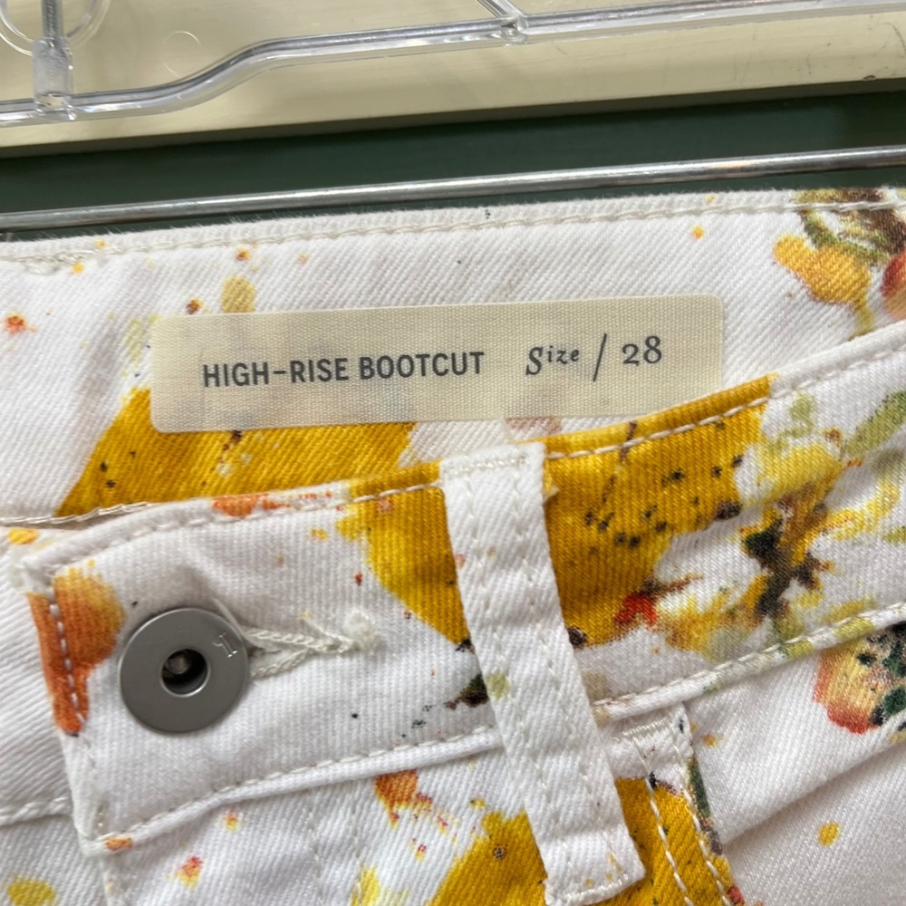 Pilcro Anthropologie Lemon Floral High Rise Bootcut Jeans White Yellow Size 28 - Picture 2 of 4